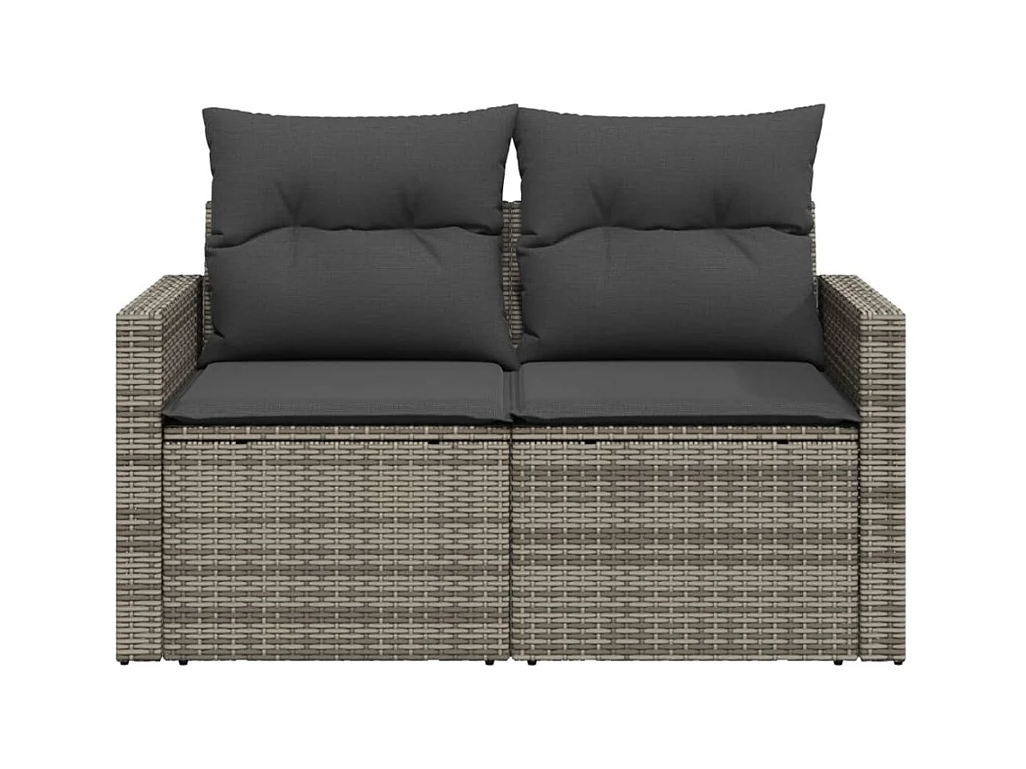 Gartensofa 2-Sitzer mit Kissen Grau Poly Rattan