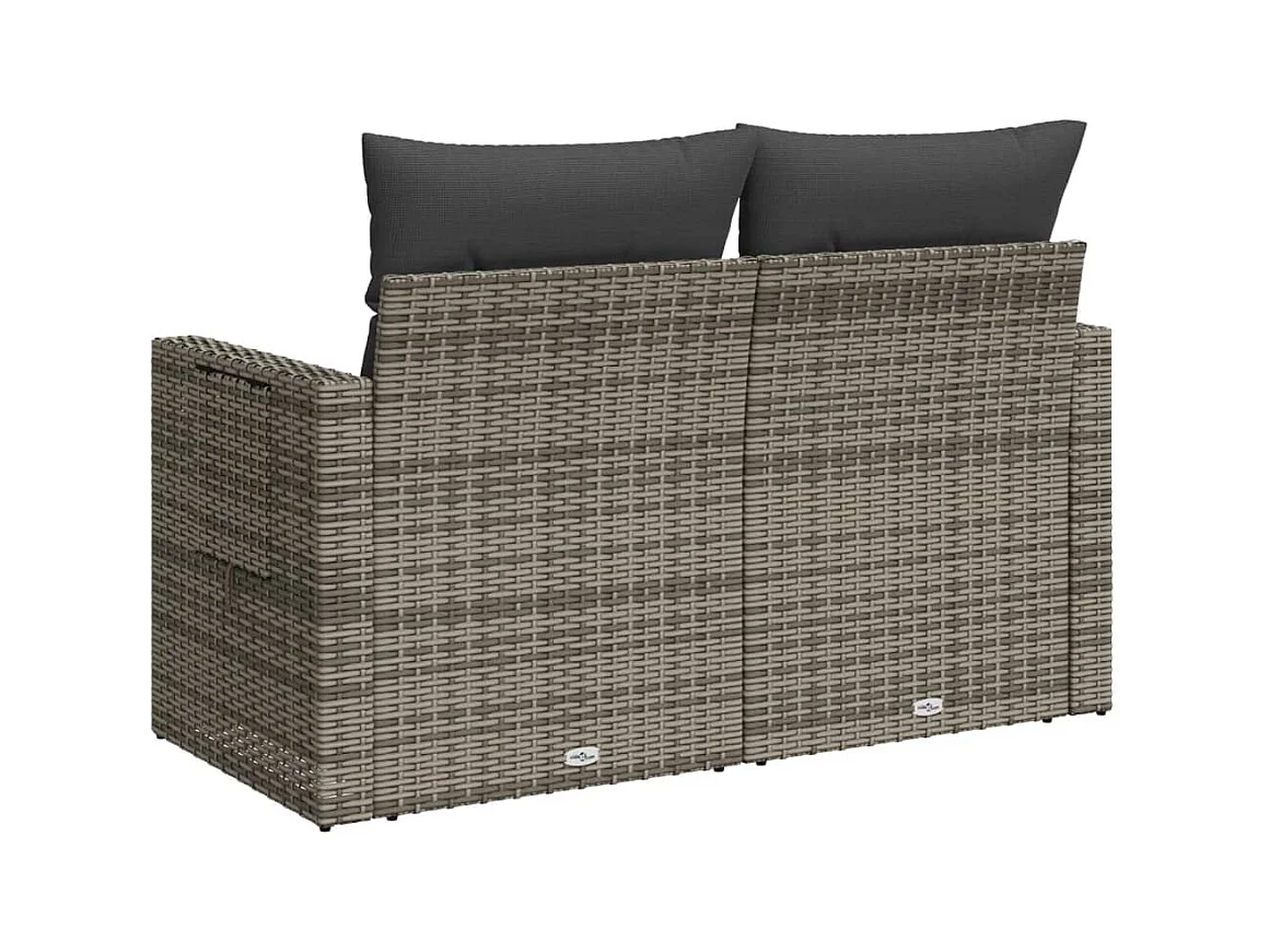 Gartensofa 2-Sitzer mit Kissen Grau Poly Rattan