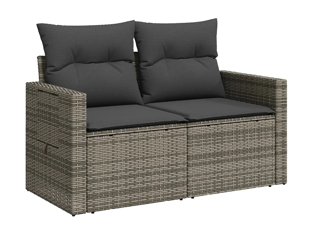 Gartensofa 2-Sitzer mit Kissen Grau Poly Rattan