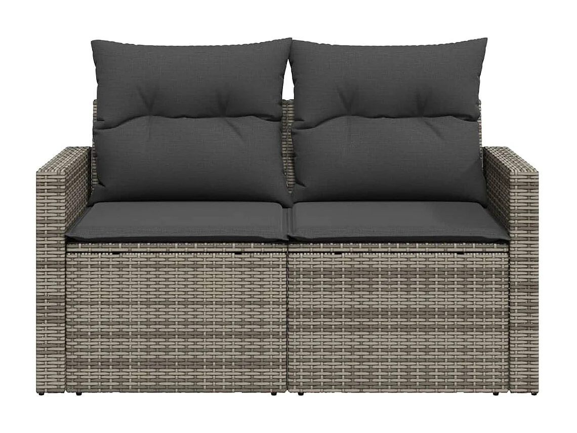 Gartensofa 2-Sitzer mit Kissen Grau Poly Rattan