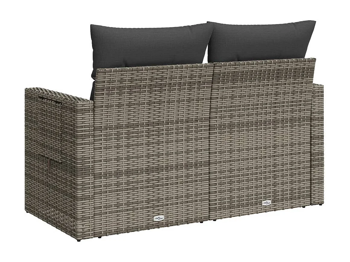 Gartensofa 2-Sitzer mit Kissen Grau Poly Rattan