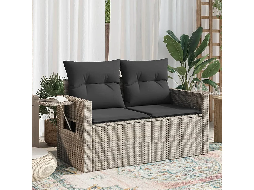 Tuinbank 2-zits met kussens poly rattan grijs