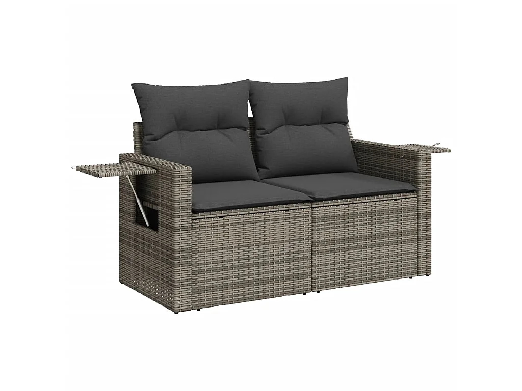 Tuinbank 2-zits met kussens poly rattan grijs