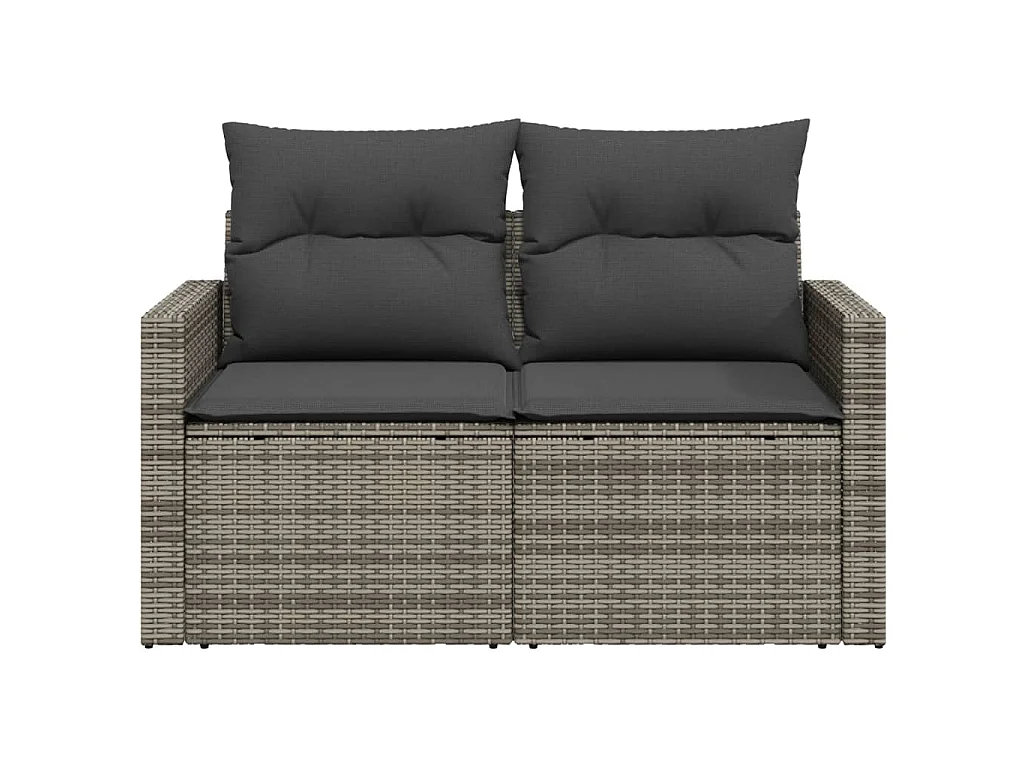 Tuinbank 2-zits met kussens poly rattan grijs
