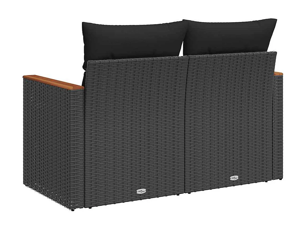 Gartensofa mit Kissen 2-Sitzer Schwarz Poly Rattan