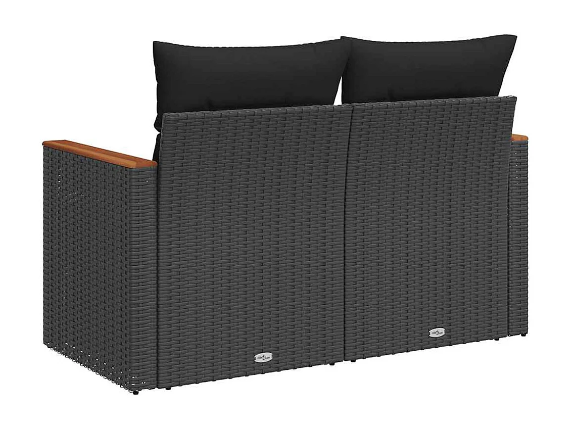 Divano da giardino con cuscini 2 posti nero in polyrattan