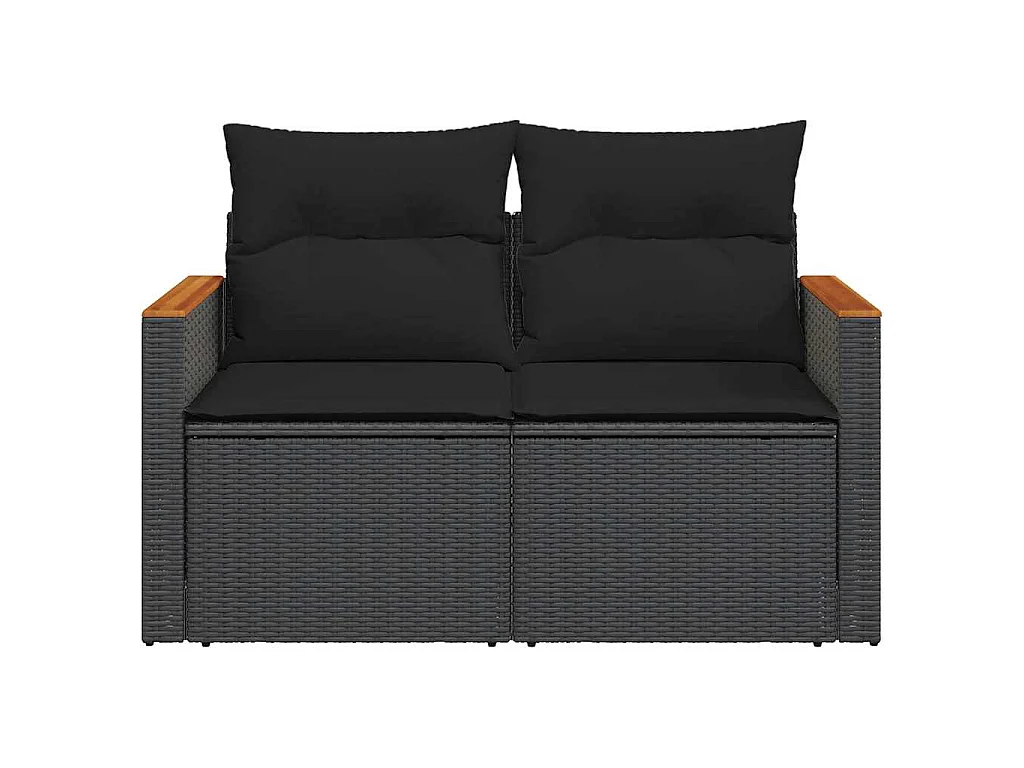 Tuinbank met kussens 2-zits zwart poly rattan
