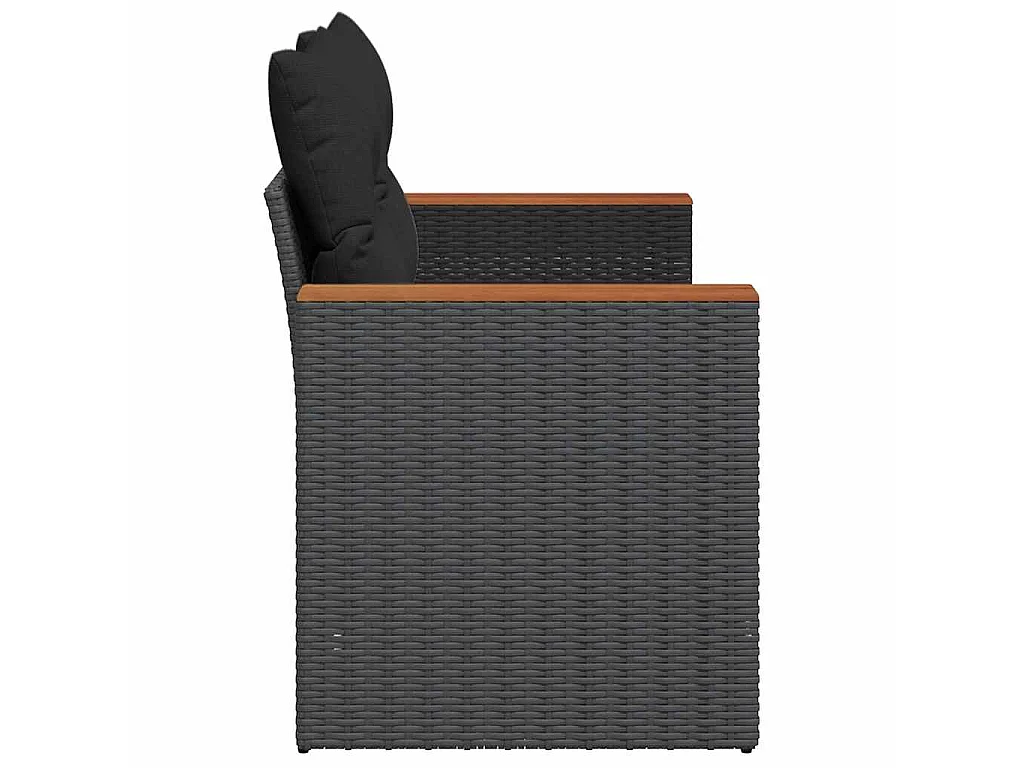 Tuinbank met kussens 2-zits zwart poly rattan