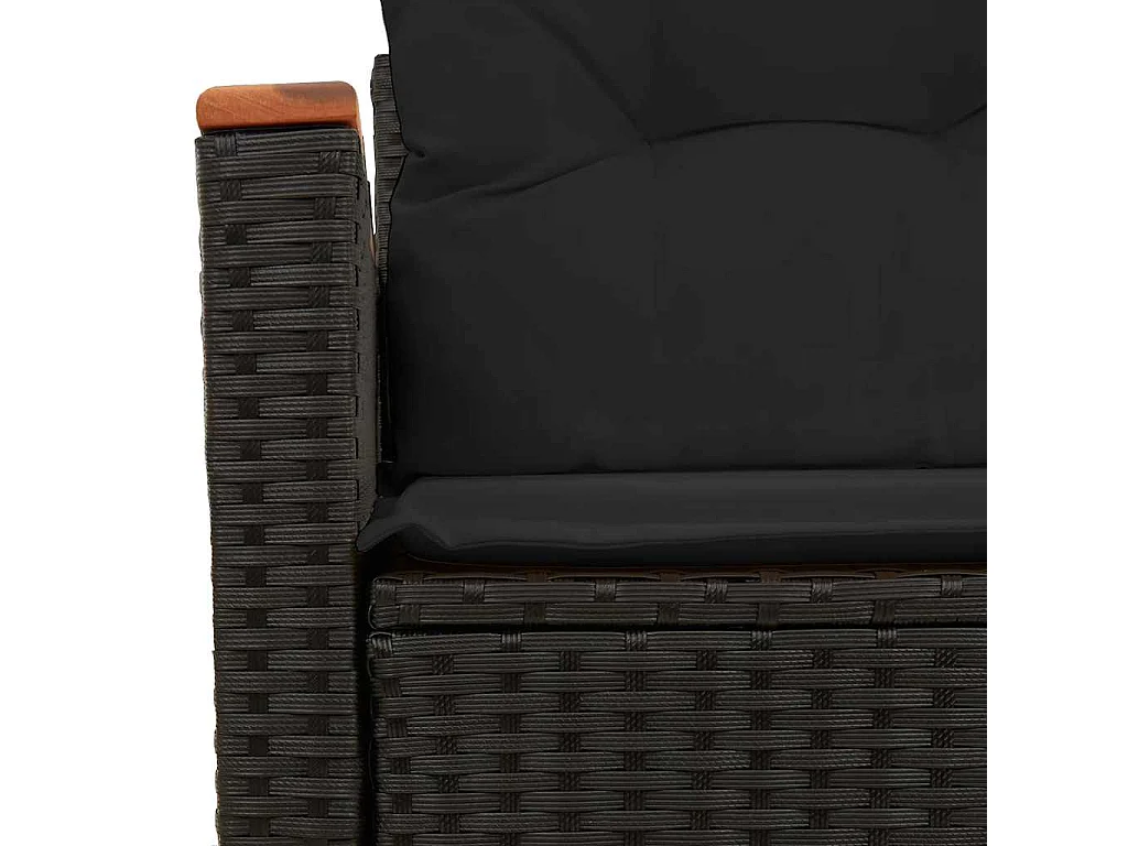 Tuinbank met kussens 2-zits zwart poly rattan