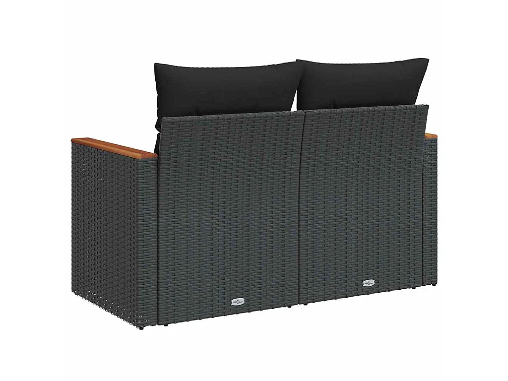 Tuinbank met kussens 2-zits zwart poly rattan