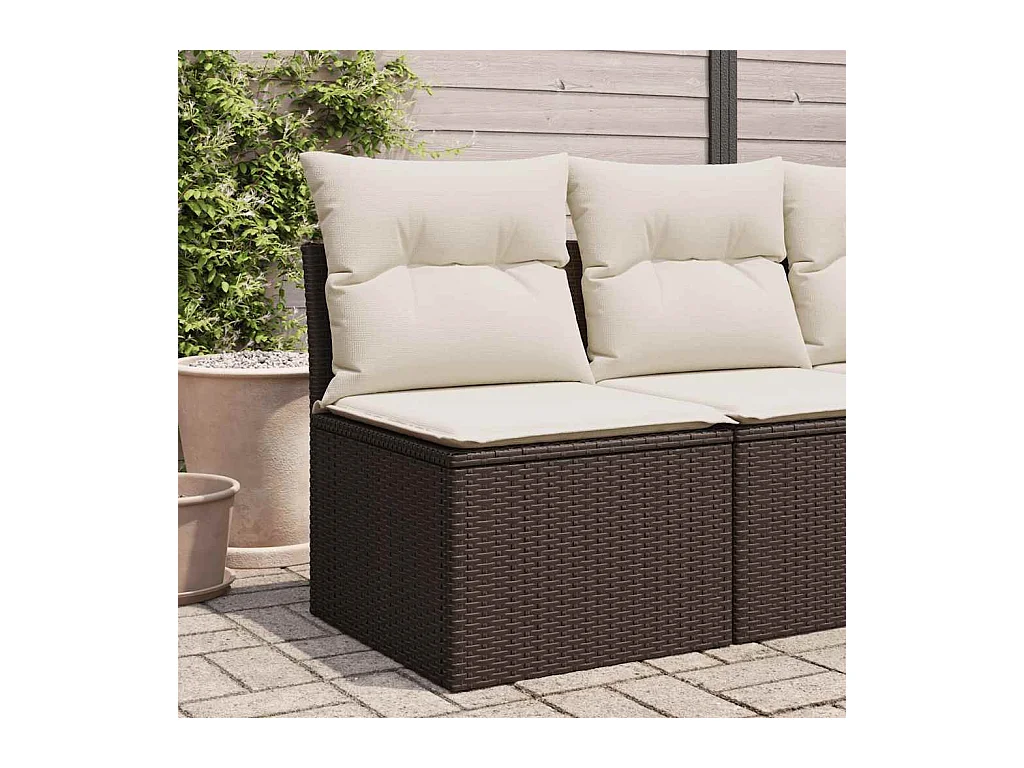 Gartensofa ohne Armlehnen mit Kissen Braun Poly Rattan