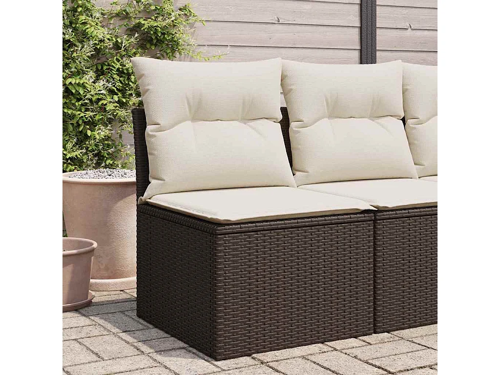 Canapé de jardin sans accoudoirs coussins brun résine tressée
