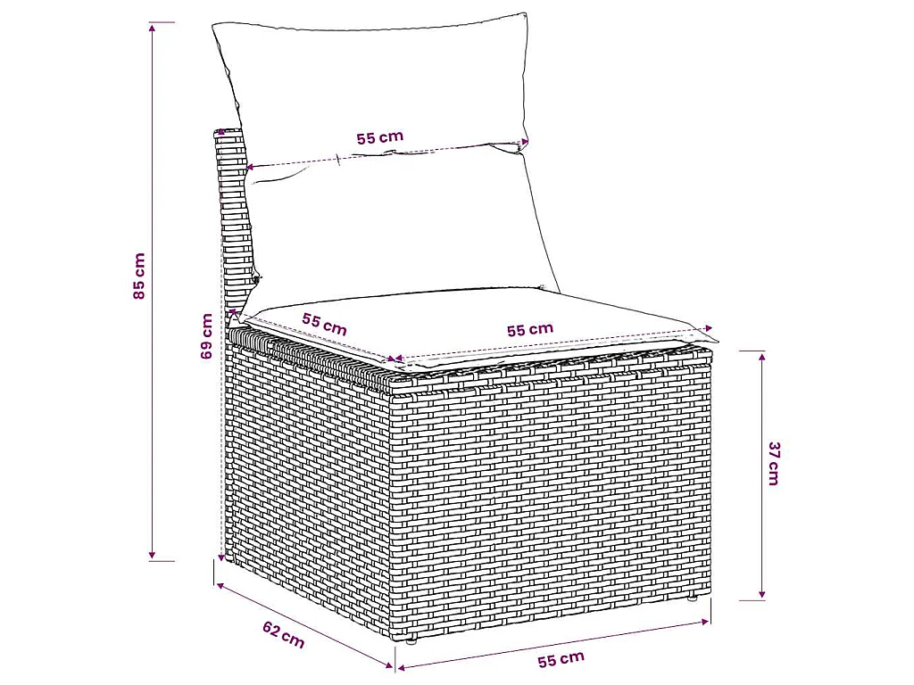 Canapé de jardin sans accoudoirs coussins brun résine tressée