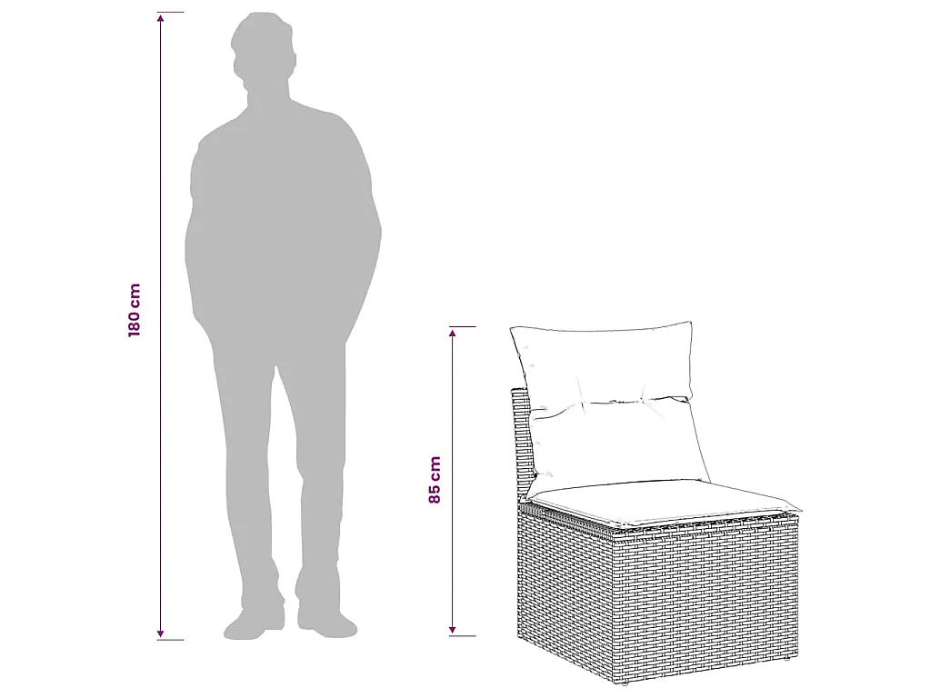 Canapé de jardin sans accoudoirs coussins brun résine tressée