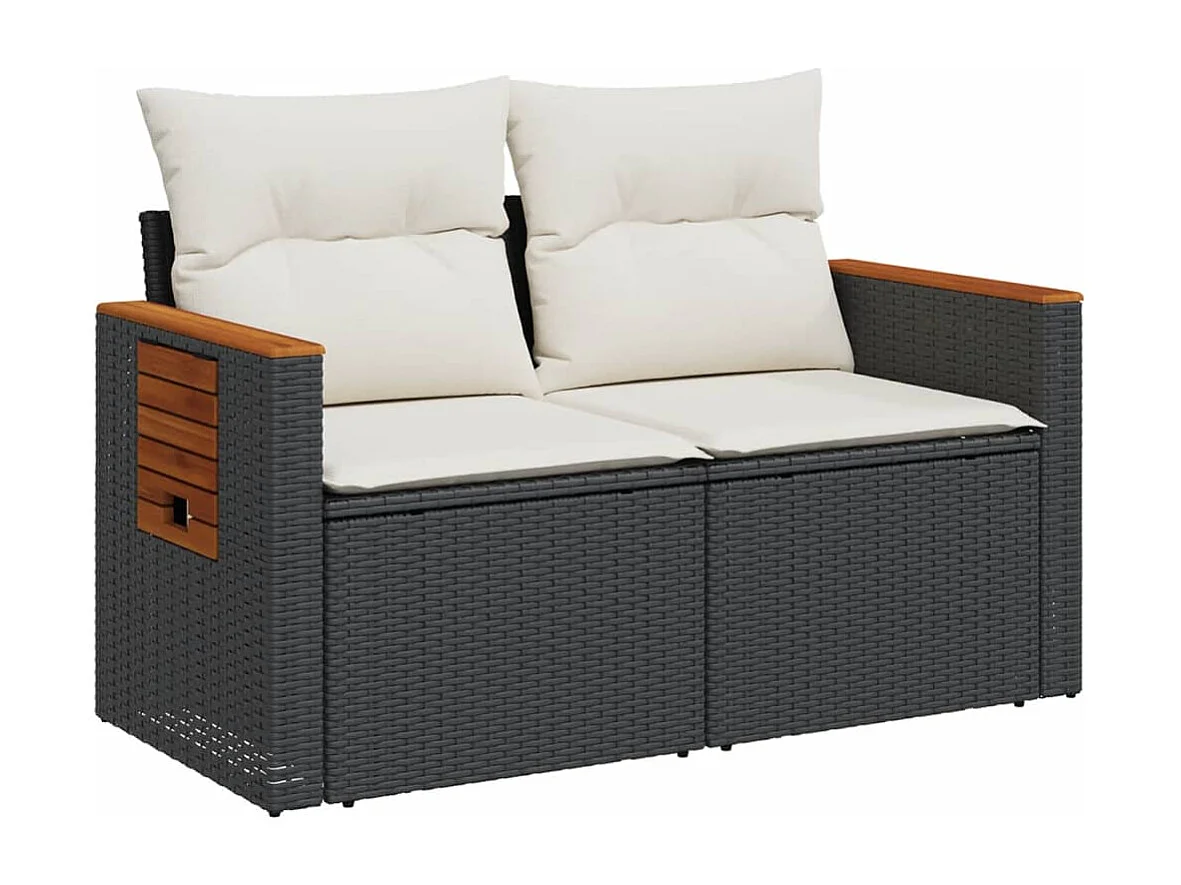 Tuinbank 2-zits met kussens poly rattan zwart