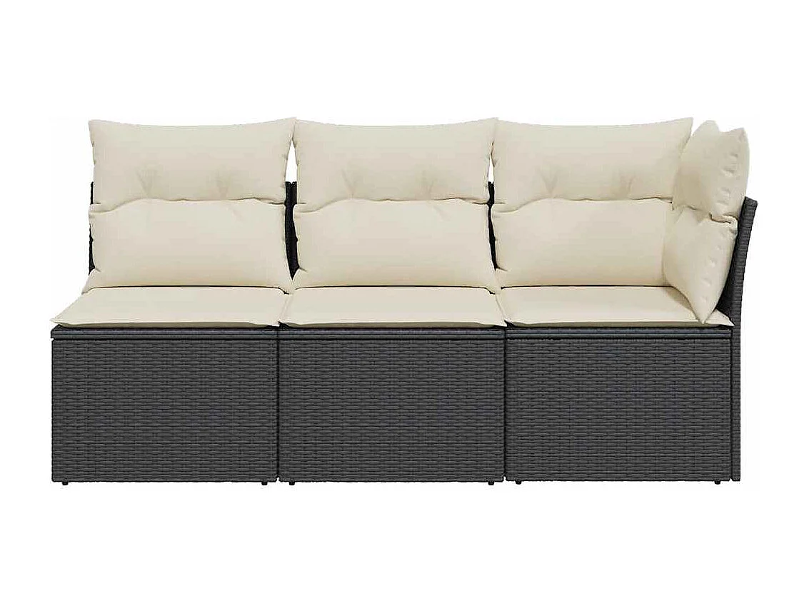 Tuinbank 3-zits met kussens poly rattan zwart