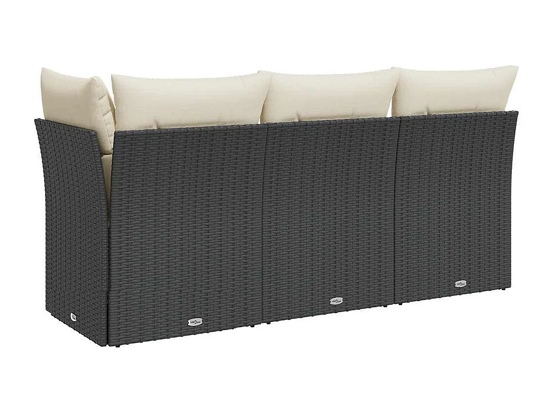 Tuinbank 3-zits met kussens poly rattan zwart