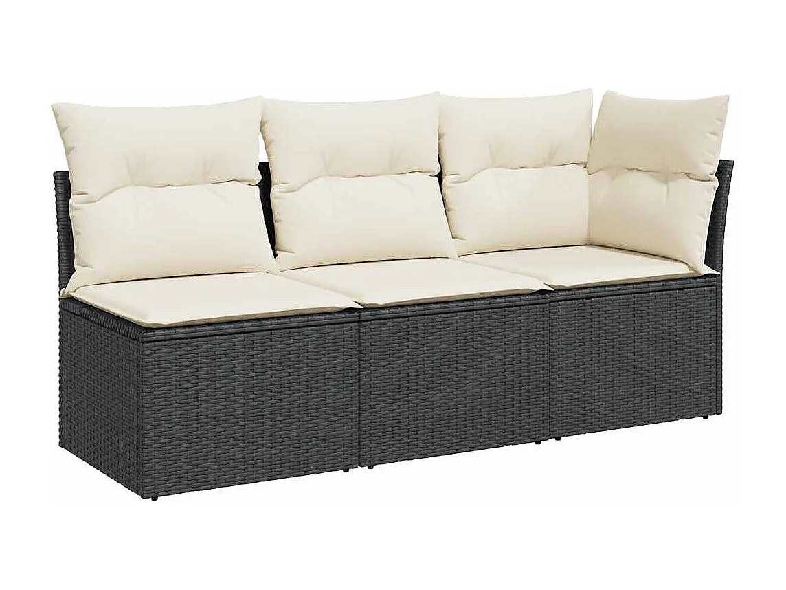 Tuinbank 3-zits met kussens poly rattan zwart