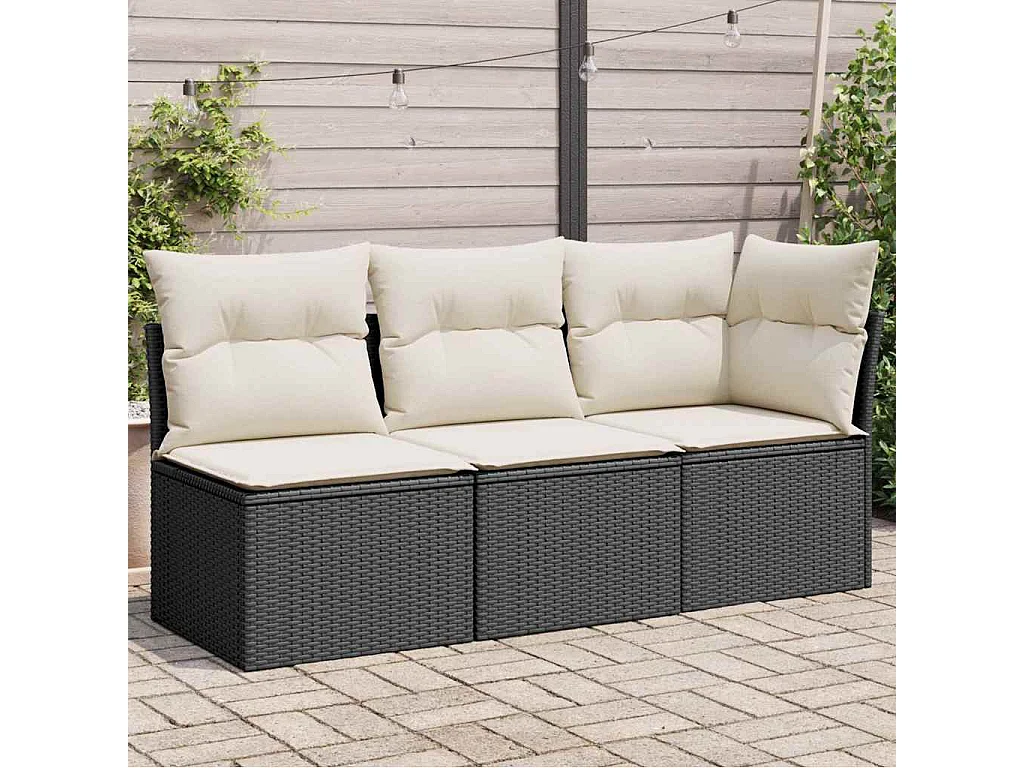 Tuinbank 3-zits met kussens poly rattan zwart