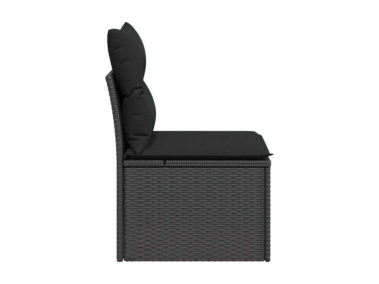 Chaise de jardin sans accoudoirs avec coussins en polyrotin noir