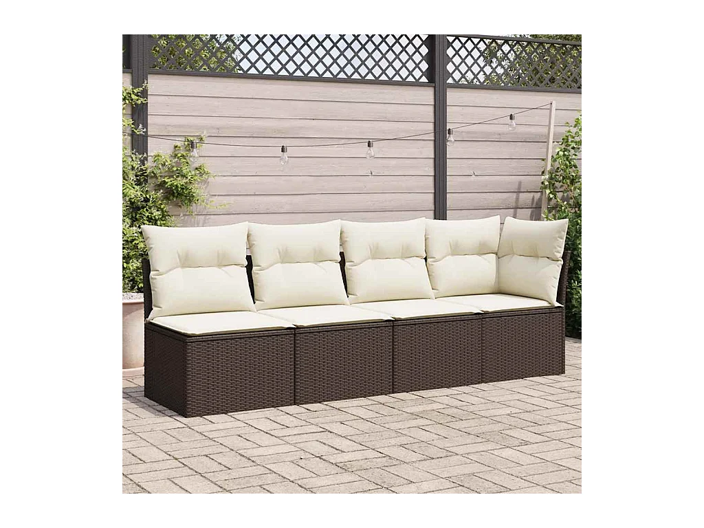 Gartensofa mit Kissen 4-Sitzer Braun Poly Rattan