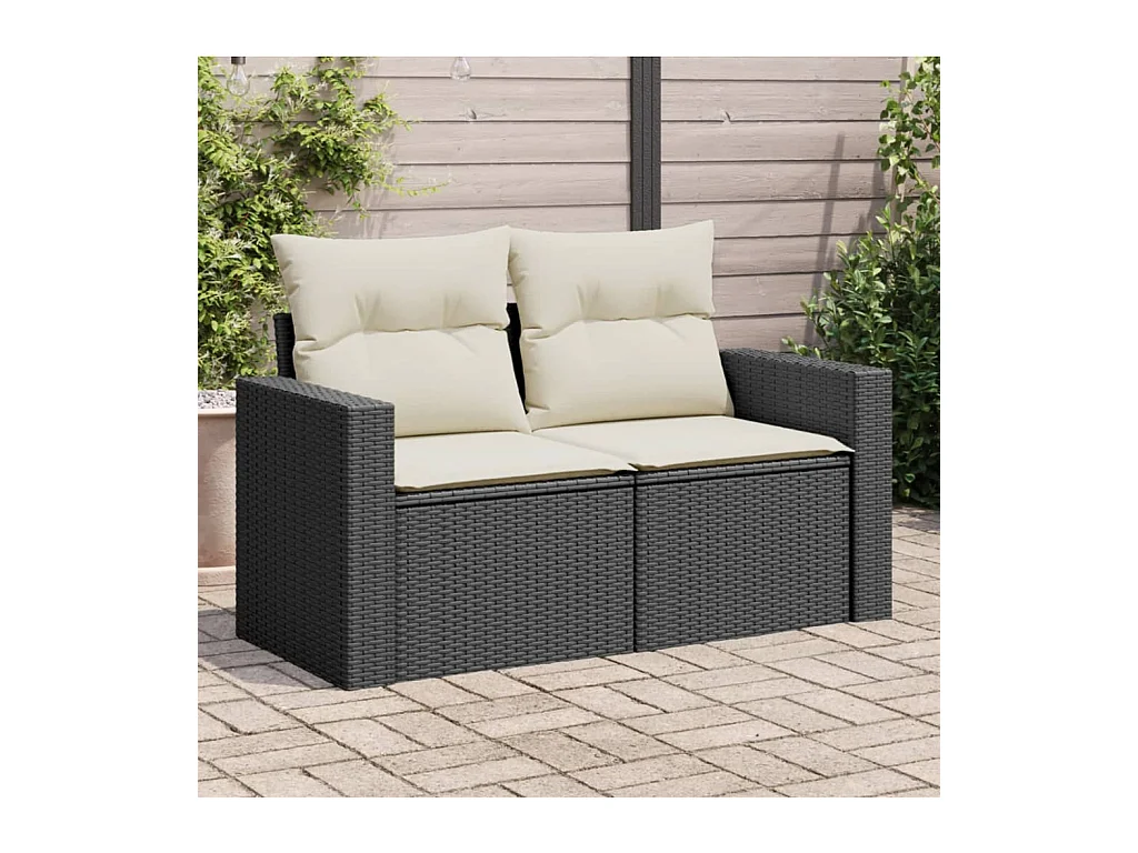 Gartensofa mit Kissen 2-Sitzer Schwarz Poly Rattan