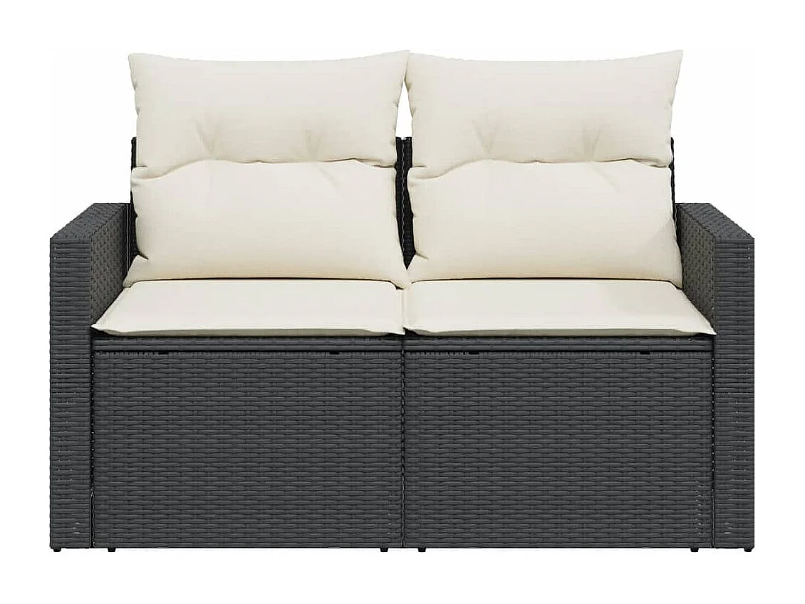 Divano da Giardino con Cuscini a 2 Posti Nero in Polyrattan