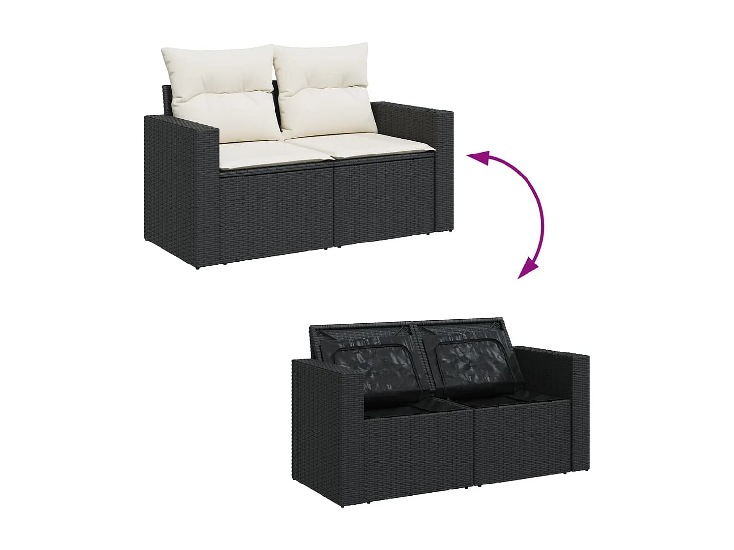 Tuinbank 2-zits met kussens poly rattan zwart