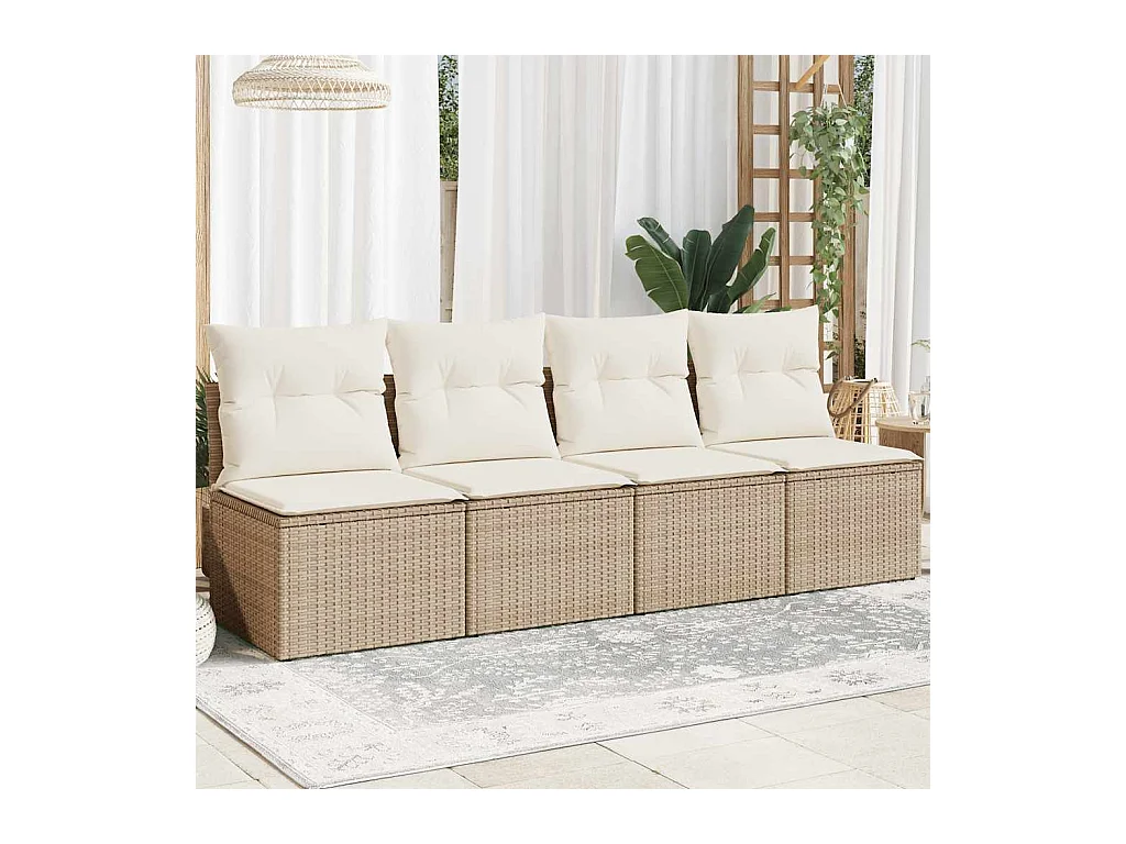 Gartensofa mit Kissen 4-Sitzer Beige Poly Rattan