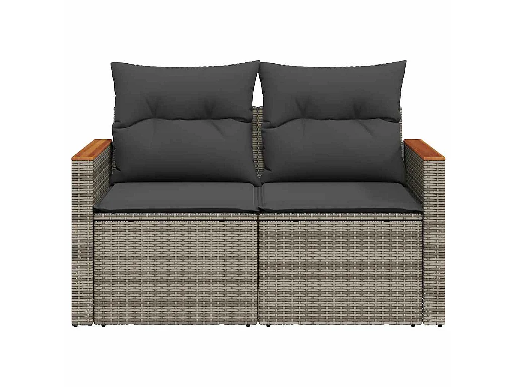 Canapé de jardin 2 places avec coussins gris résine tressée