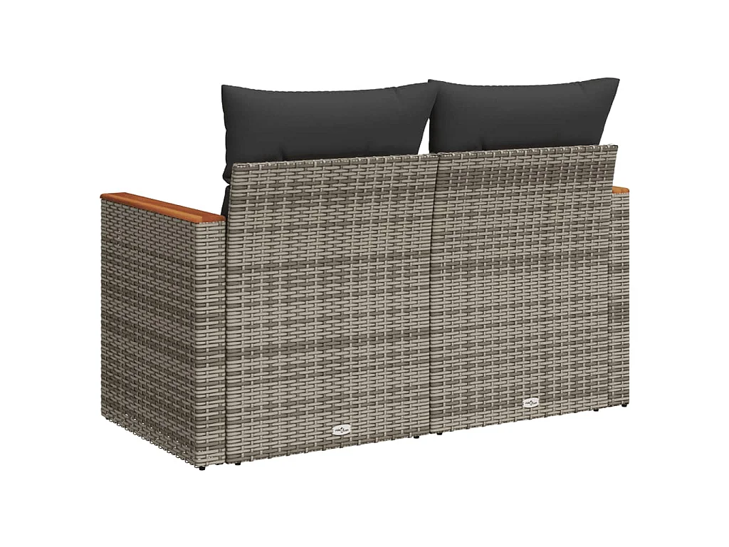 Canapé de jardin 2 places avec coussins gris résine tressée