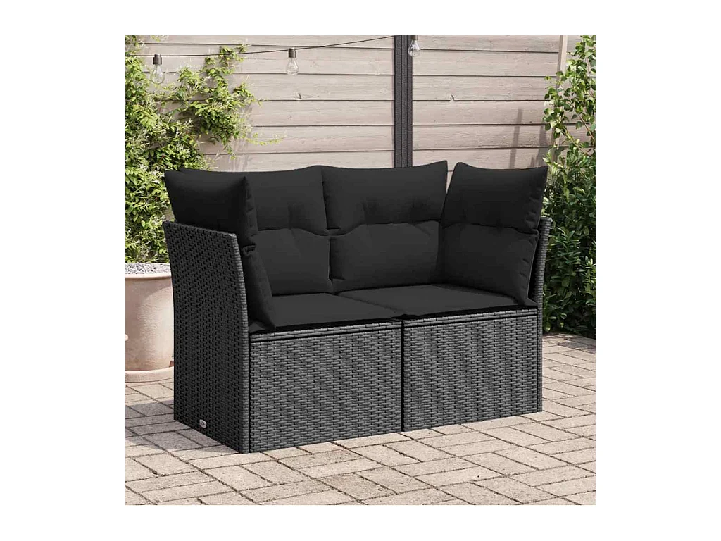 Divano da Giardino con Cuscini a 2 Posti Nero in Polyrattan