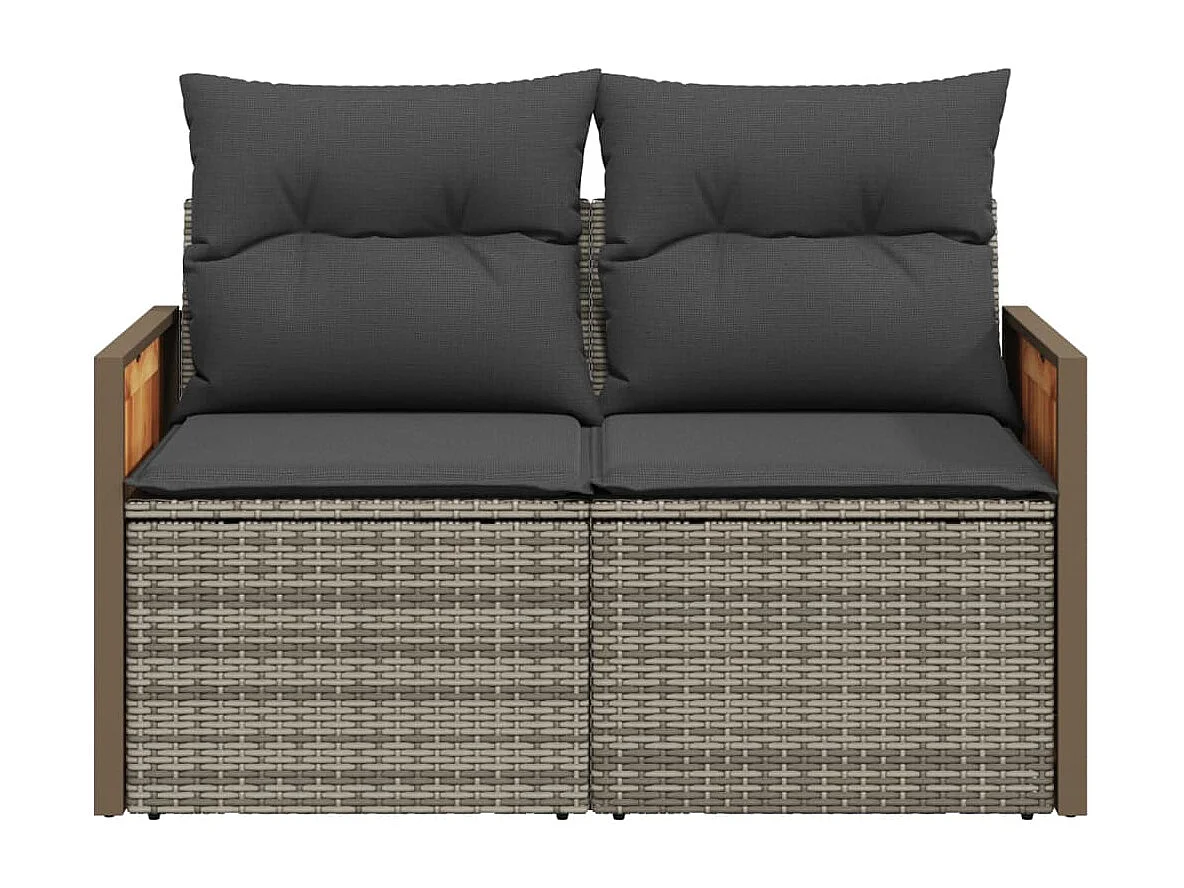 Gartensofa 2-Sitzer mit Kissen Grau Poly Rattan