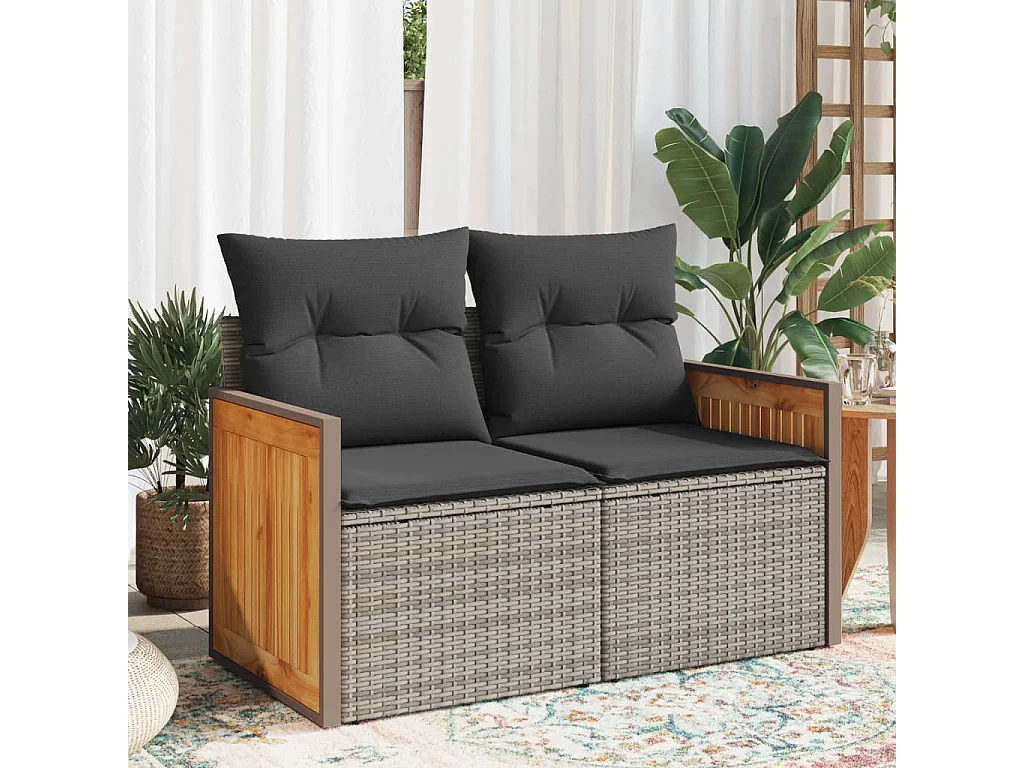 Tuinbank 2-zits met kussens poly rattan grijs