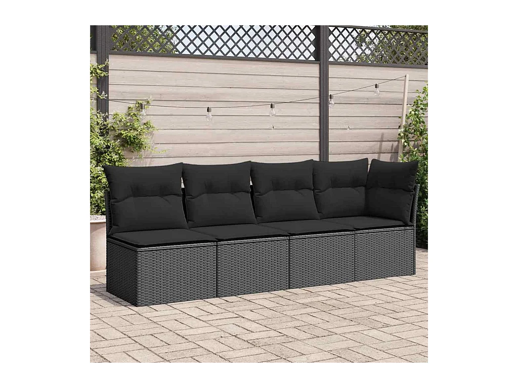 Divano da Giardino con Cuscini a 4 Posti Nero in Polyrattan