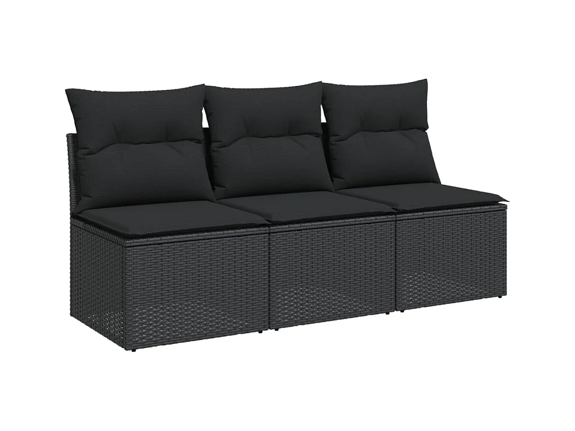 Divano da Giardino a 3 Posti con Cuscini Nero in Polyrattan