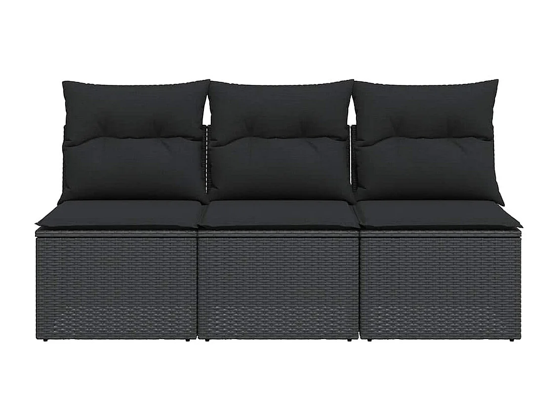 Tuinbank met kussens 3-zits zwart poly rattan