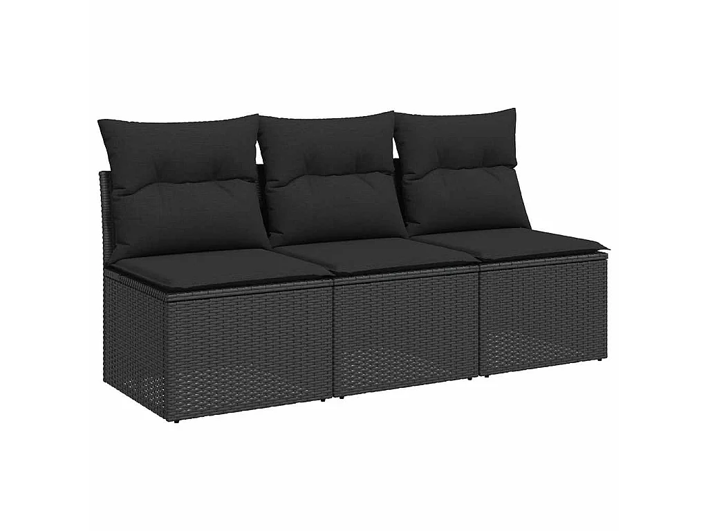 Canapé de jardin avec coussins 3 places en polyrotin noir