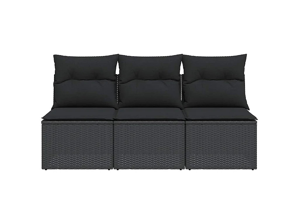 Canapé de jardin avec coussins 3 places en polyrotin noir