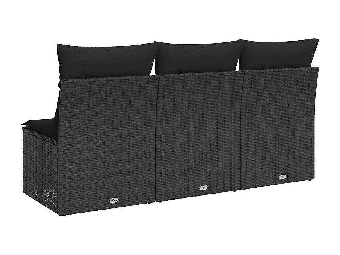 Canapé de jardin avec coussins 3 places en polyrotin noir