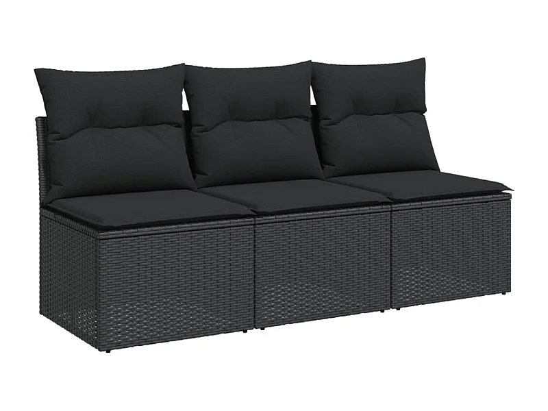 Tuinbank met kussens 3-zits zwart poly rattan