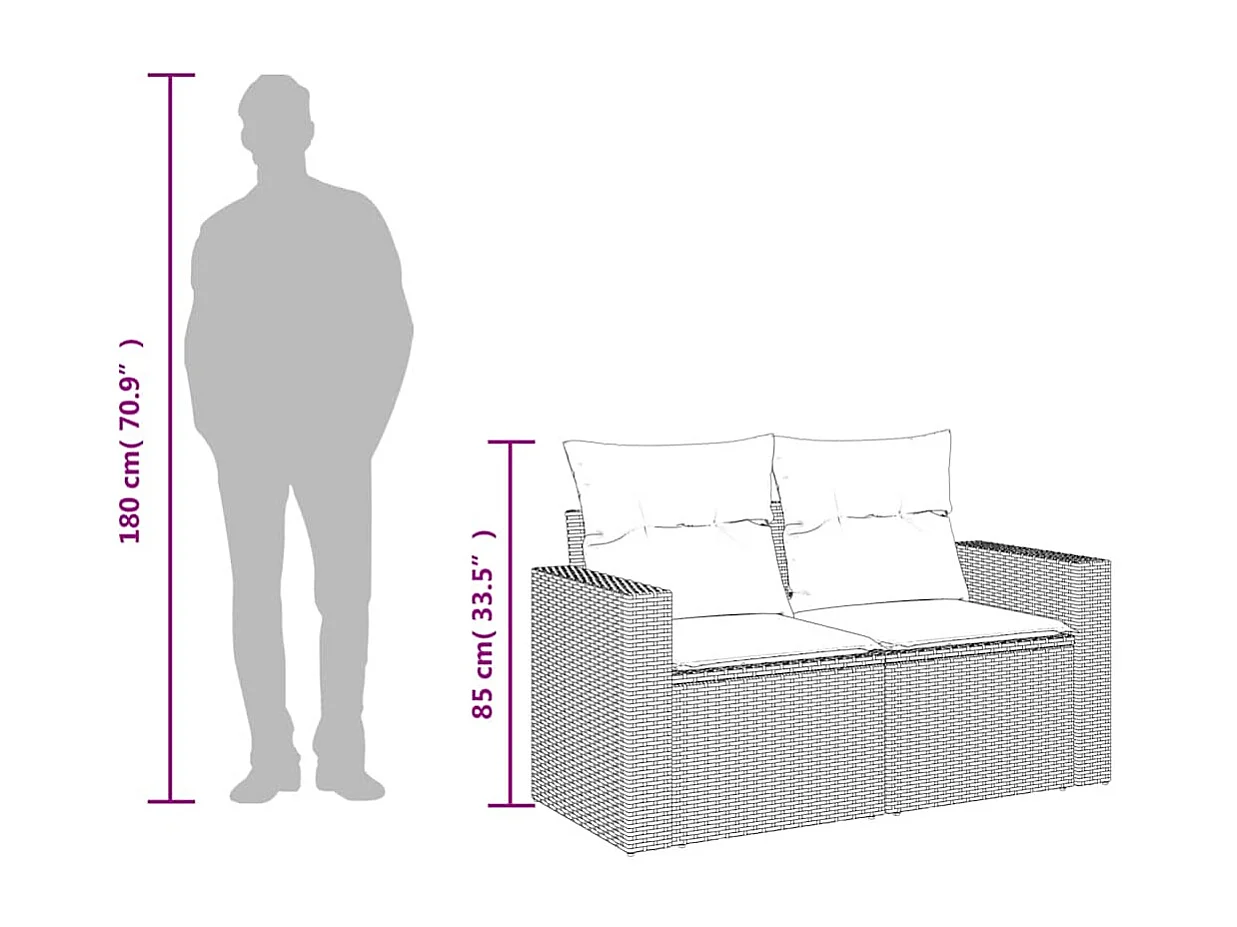 Gartensofa mit Kissen 2-Sitzer Beige Poly Rattan