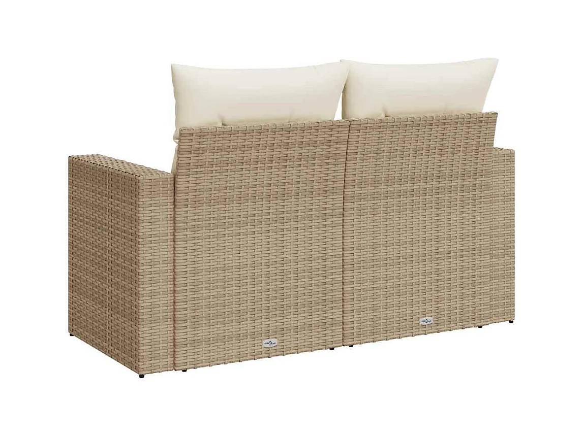 Gartensofa mit Kissen 2-Sitzer Beige Poly Rattan