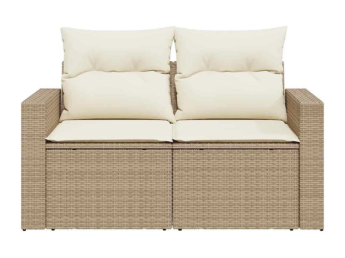 Canapé de jardin avec coussins 2 places beige résine tressée