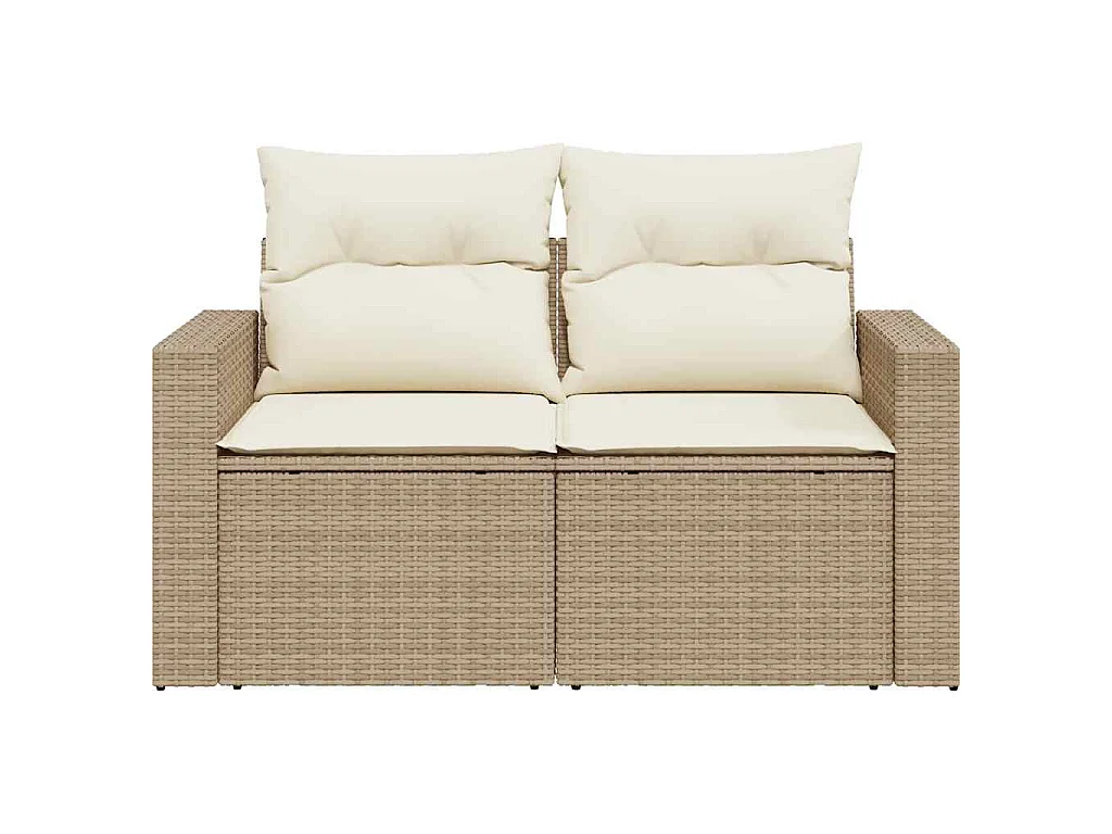 Canapé de jardin avec coussins 2 places beige résine tressée