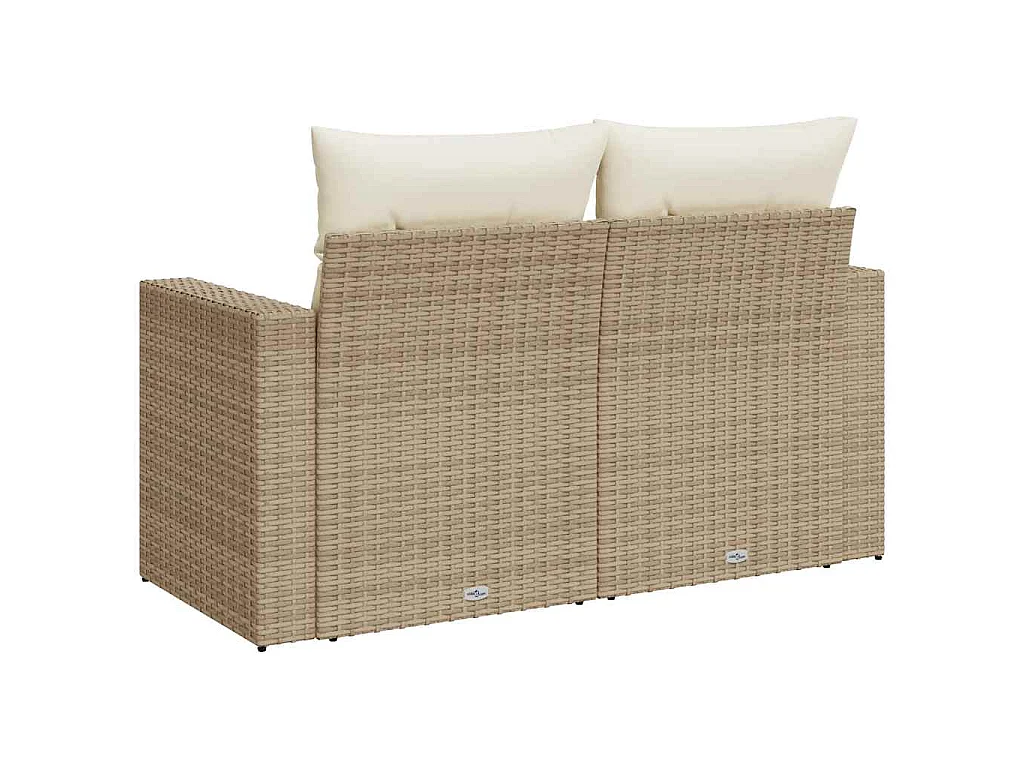 Canapé de jardin avec coussins 2 places beige résine tressée