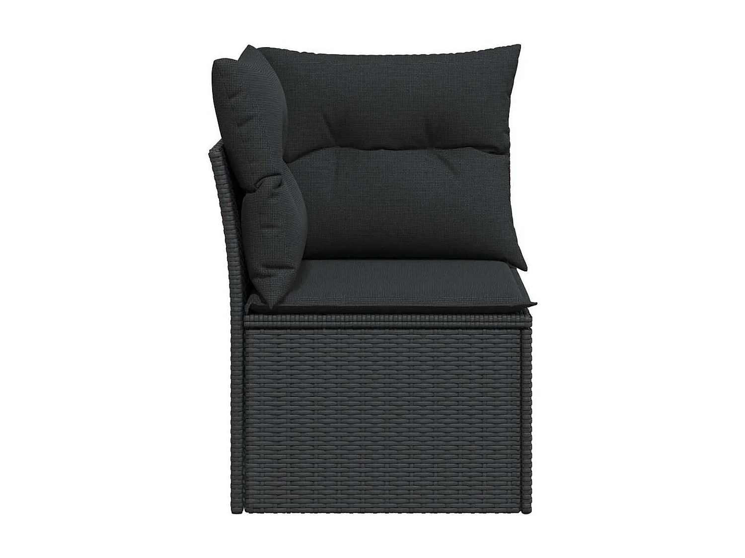 Divano da giardino angolare con cuscini nero in polyrattan