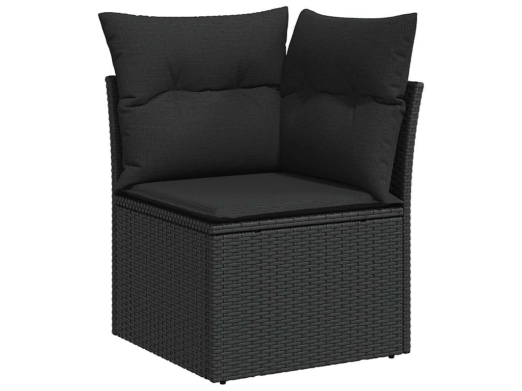 Canapé d'angle de jardin avec coussins en polyrotin noir