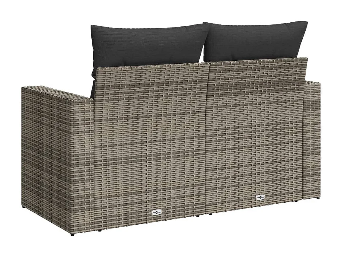 Gartensofa 2-Sitzer mit Kissen Grau Poly Rattan