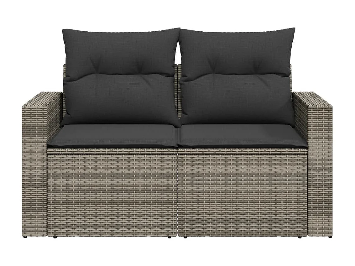 Gartensofa 2-Sitzer mit Kissen Grau Poly Rattan